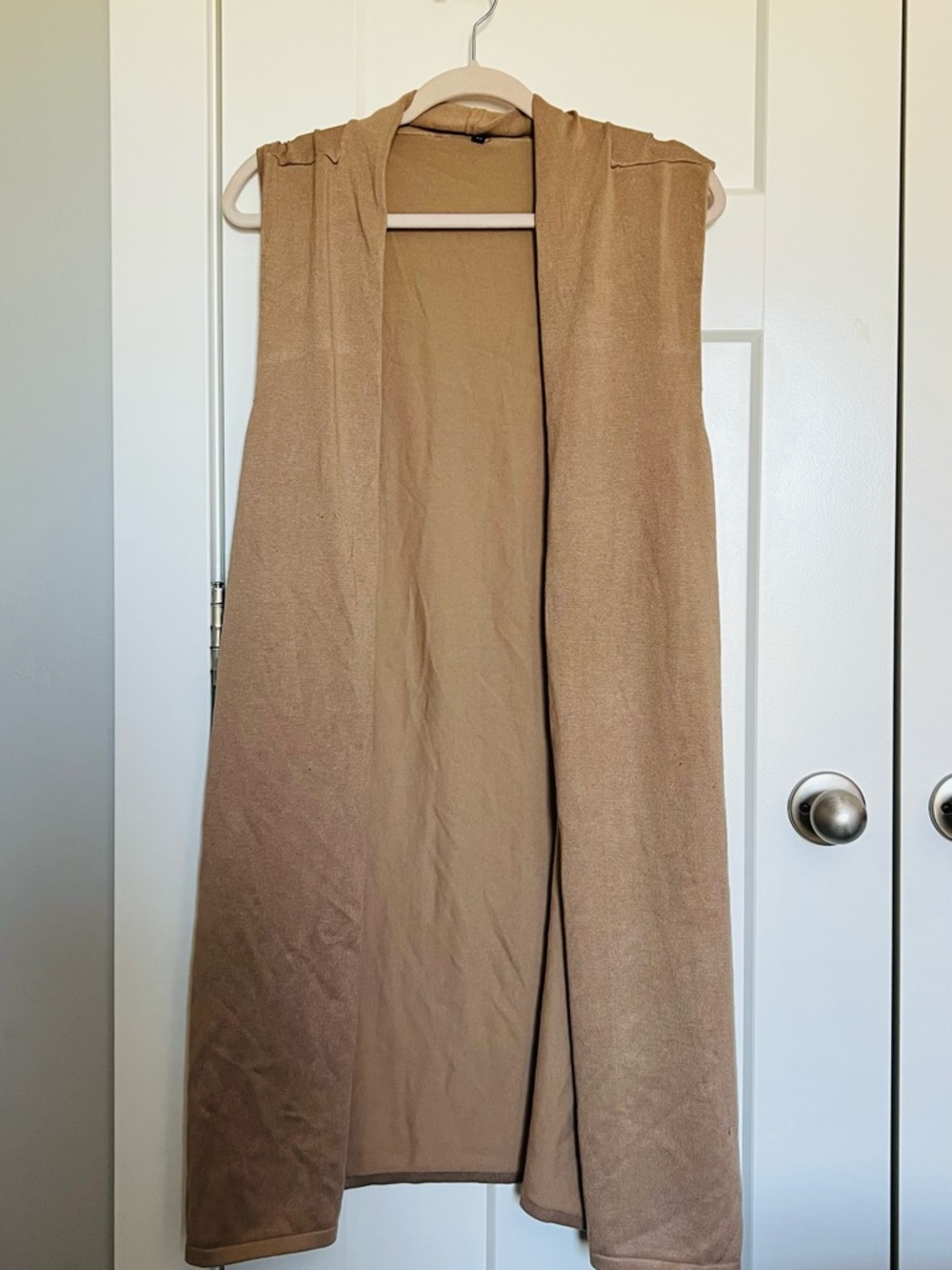 Sleeveless Open Front Duster Vest - Camel